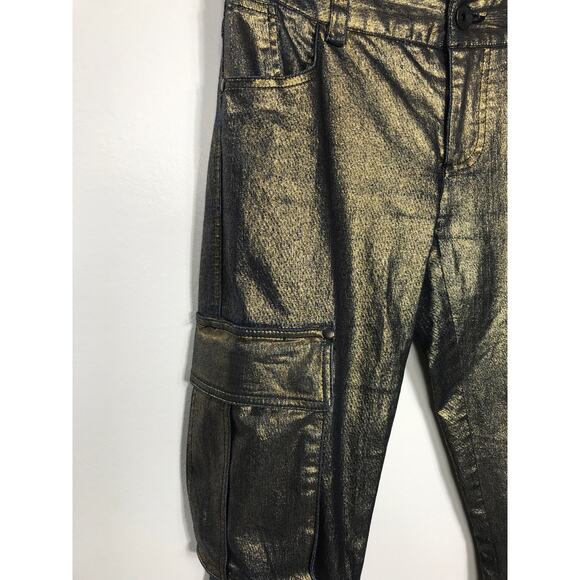 Alice & Olivia Metallic Gold Cargo Slim Jean Pants Women 0 / 25 Holiday NYE - Picture 5 of 11